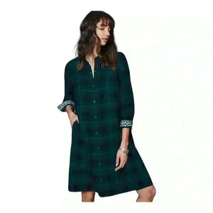 J. Jill Blue Plaid A Line Long Sleeve Knee Length Shirtdress Women’s Petite Med.